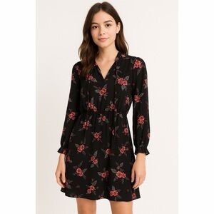 NWT LOFT Moody Floral Tie Collar Mini Dress